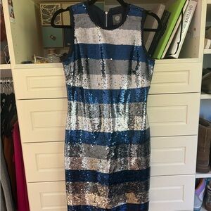 Vince Camuto Blue and Silver Sequin Midi Dress